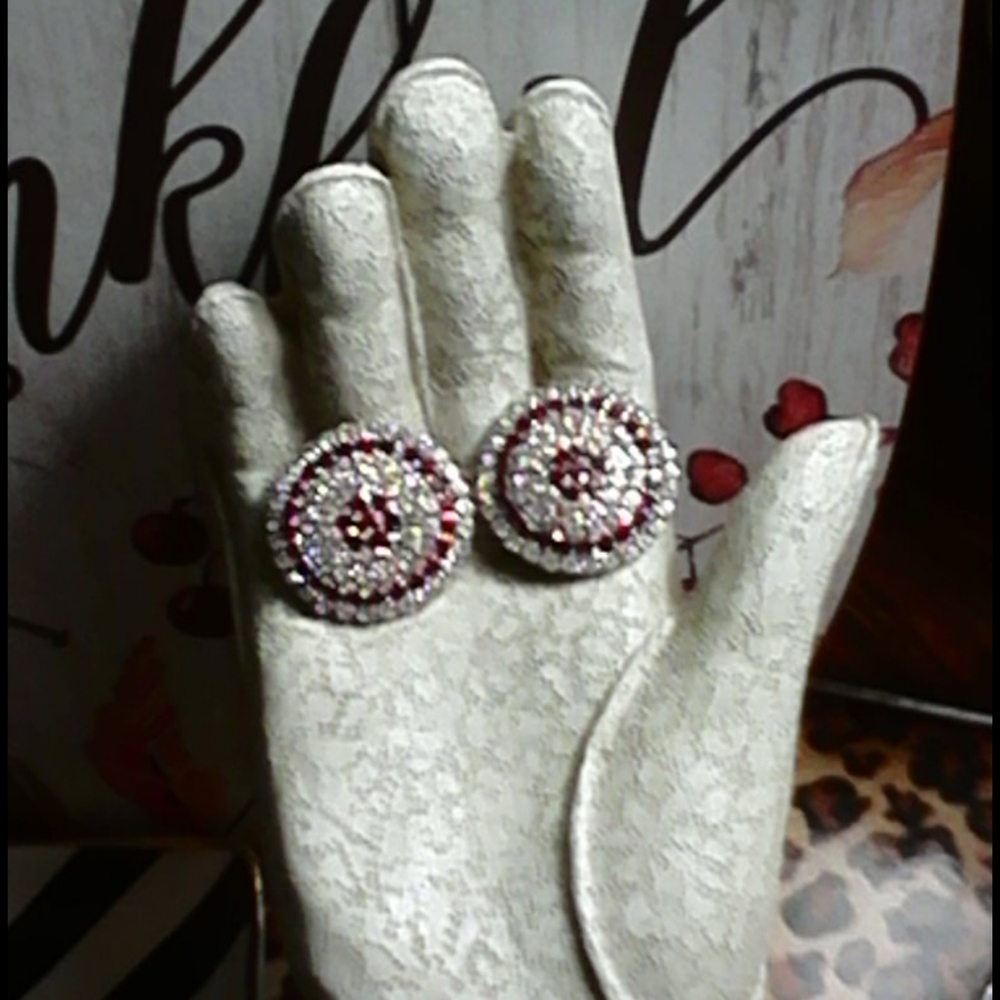 Earrings clip on Red/clear Rhinestones,Beautiful